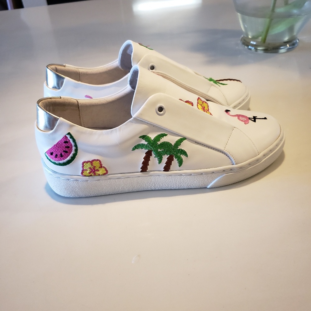 James Embroidered Leather Sneakers